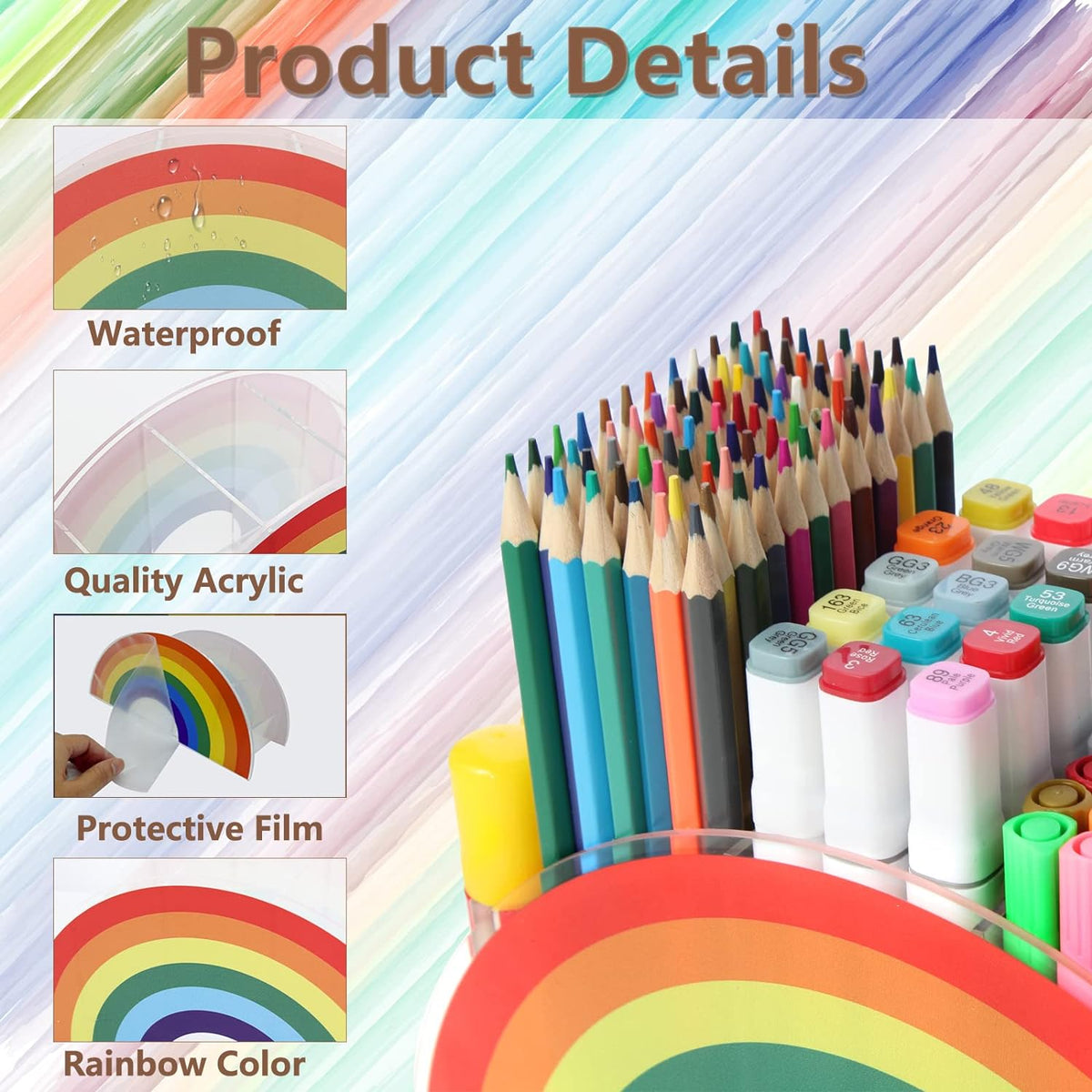 Porte-crayons en acrylique arc-en-ciel, organiseur de bureau transparent