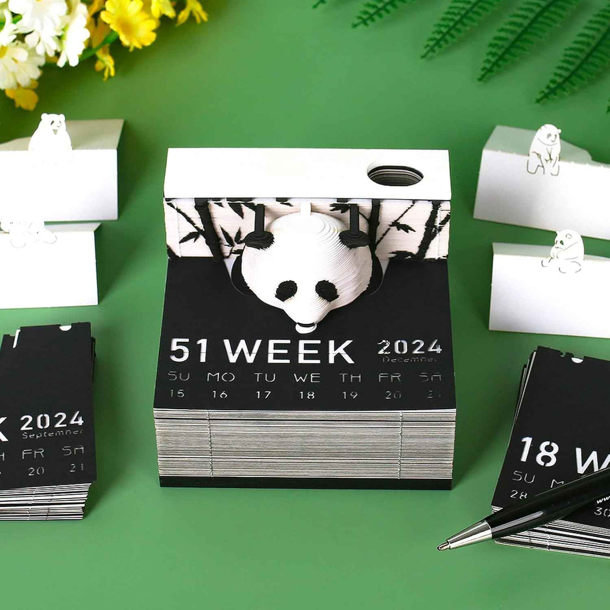 2026 Time Piece Panda 3D Calendar Memo Pad with Pen Holder