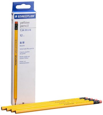 STAEDTLER 134 gelbe Bleistifte mit Radiergummi, ungespitzt HB/2B, 12er-Pack