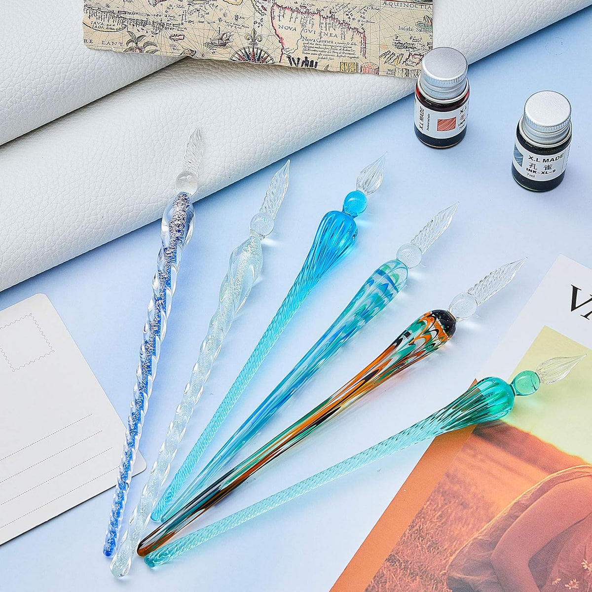 6 stuks glazen pen kalligrafie kroontjespennen