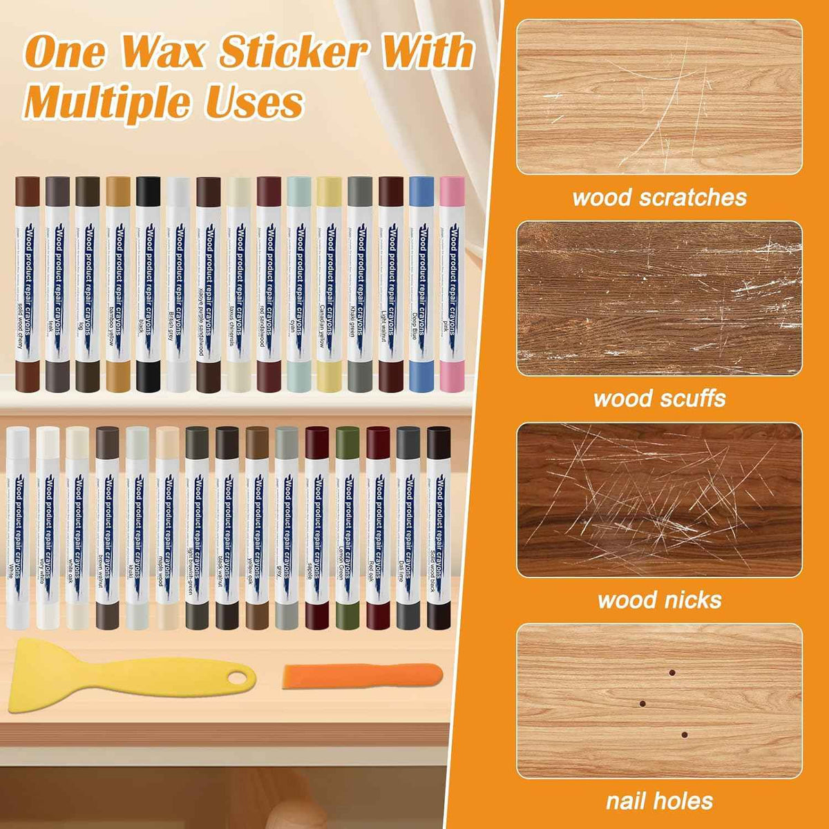 30 Color Wood Filler Sticks Putty Wax Crayons for Furniture Repair