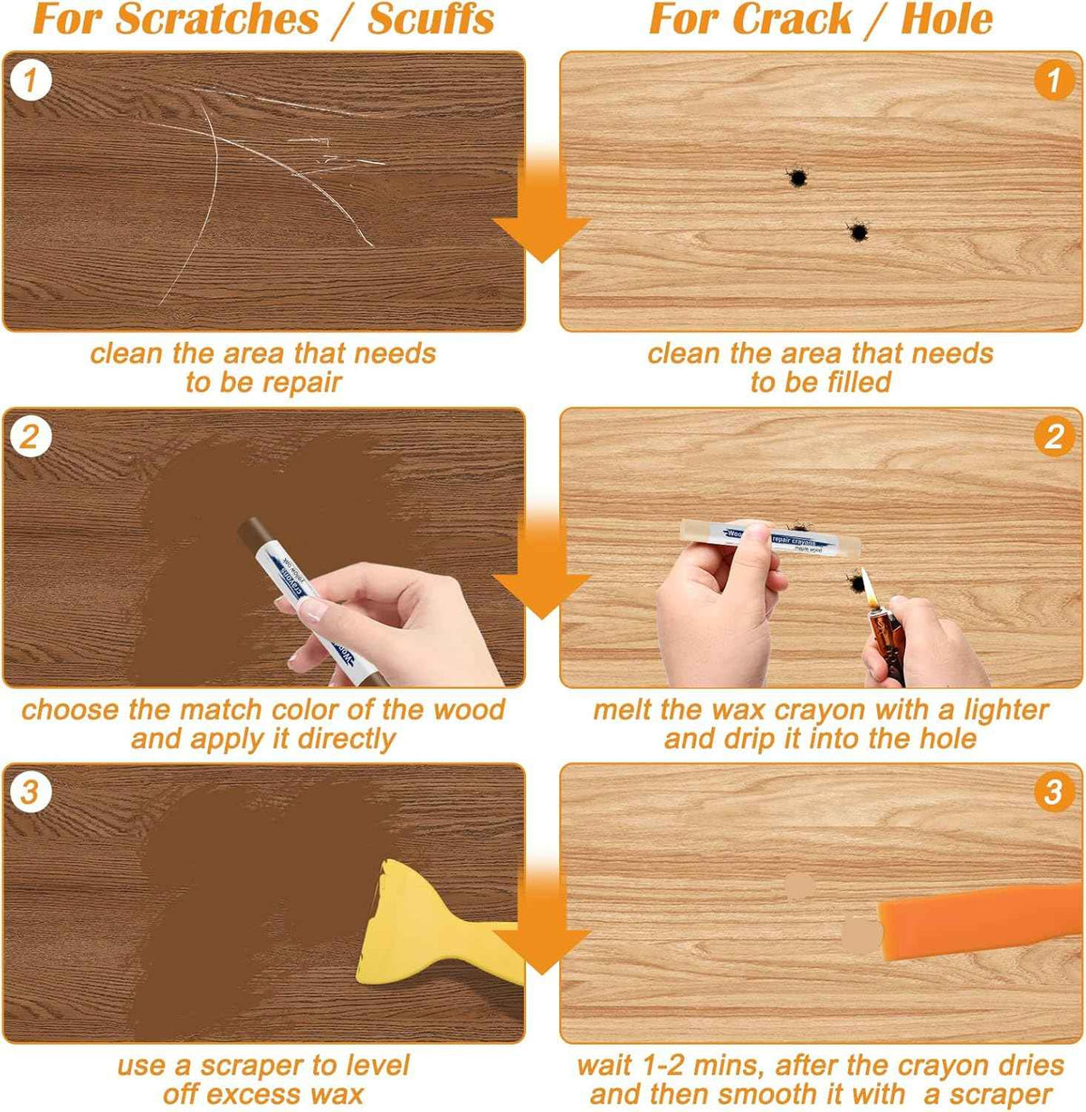 30 Color Wood Filler Sticks Putty Wax Crayons for Furniture Repair