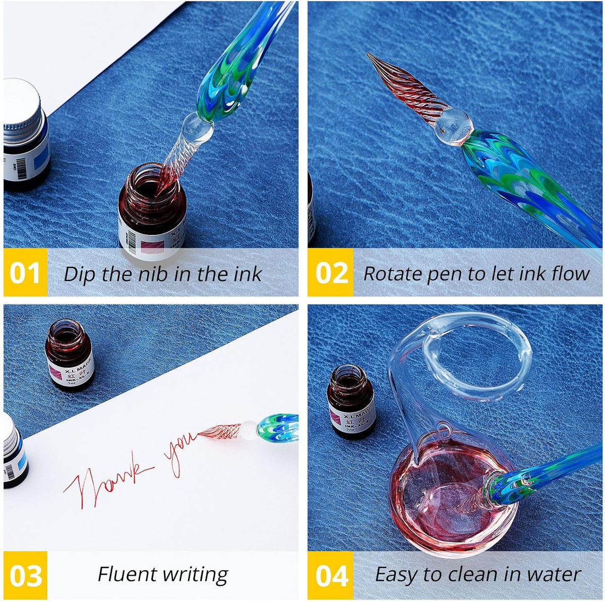 6 stuks glazen pen kalligrafie kroontjespennen