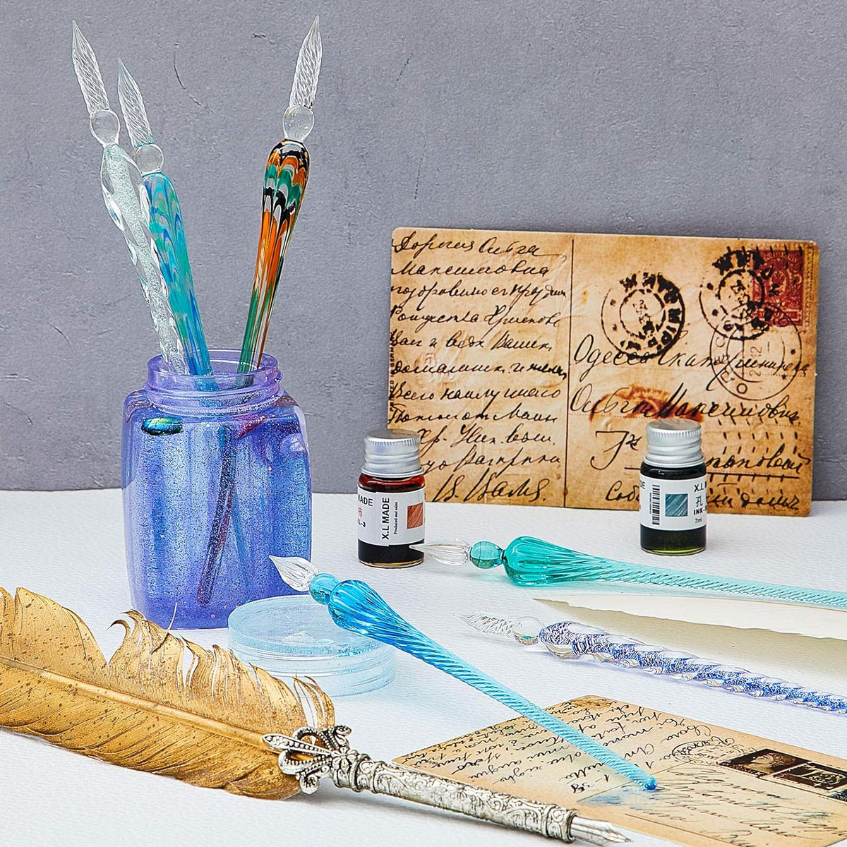 6 stuks glazen pen kalligrafie kroontjespennen