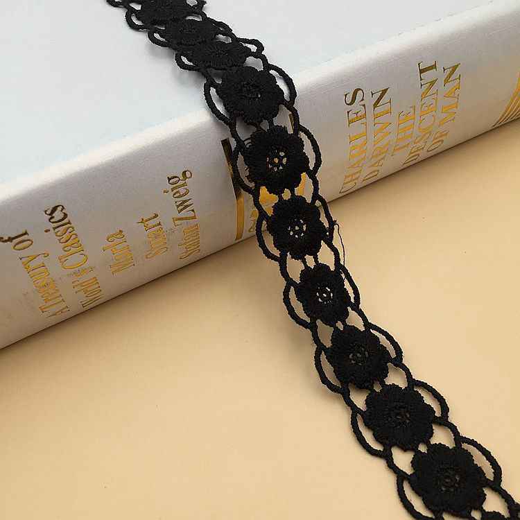1.5-2.5cm Milk Silk Embroidered Lace Trim for Women’s Fashion 10 Yards Black 3
