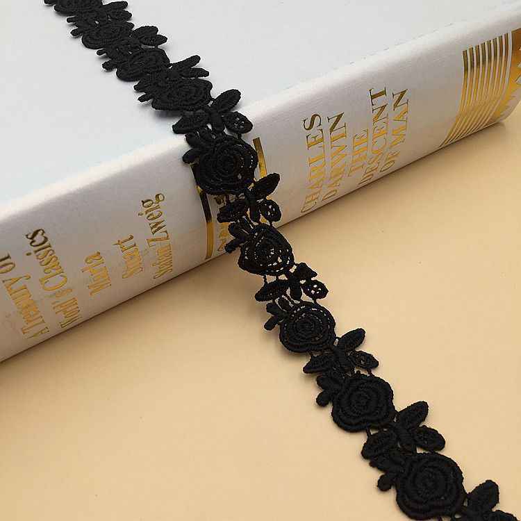 1.5-2.5cm Milk Silk Embroidered Lace Trim for Women’s Fashion 10 Yards Black 1
