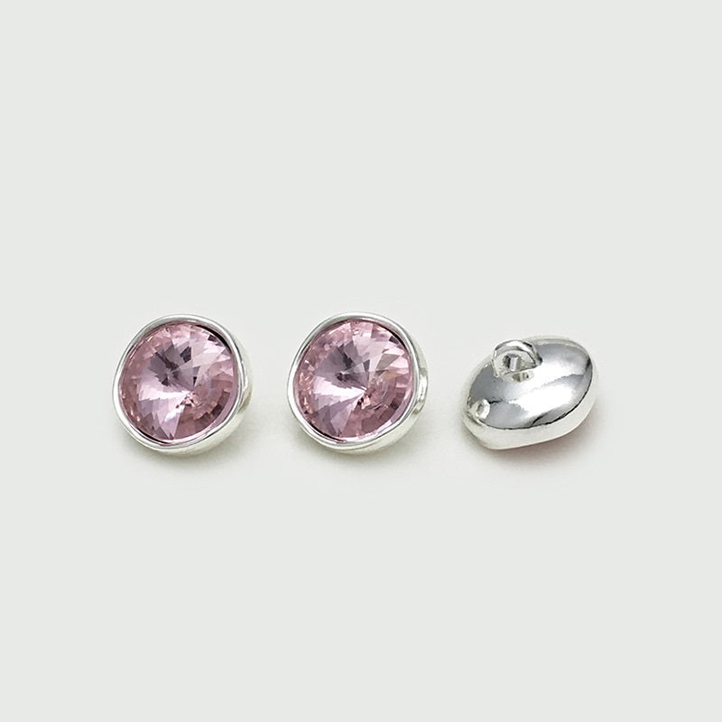 10-20mm Metal Buttons with Colorful Crystal and Shank 20pcs Pink