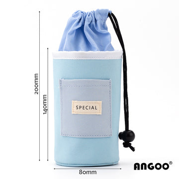 Angoo Drawstring Stand-Up Pencil Case 20-Marker Organizer Desk Pen Holder Light Blue
