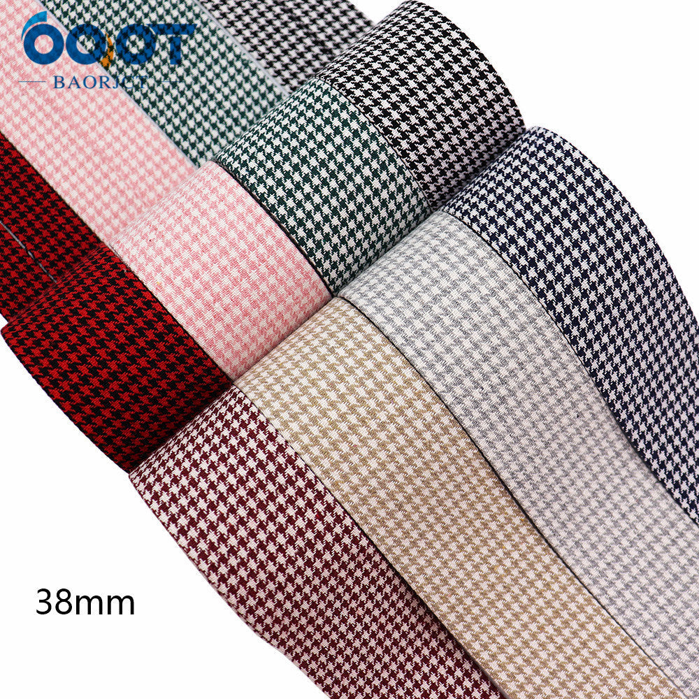 10/25/38MM Cotton Houndstooth Bias Tape Bow Ribbons 8 Color 40M Pack 38MM