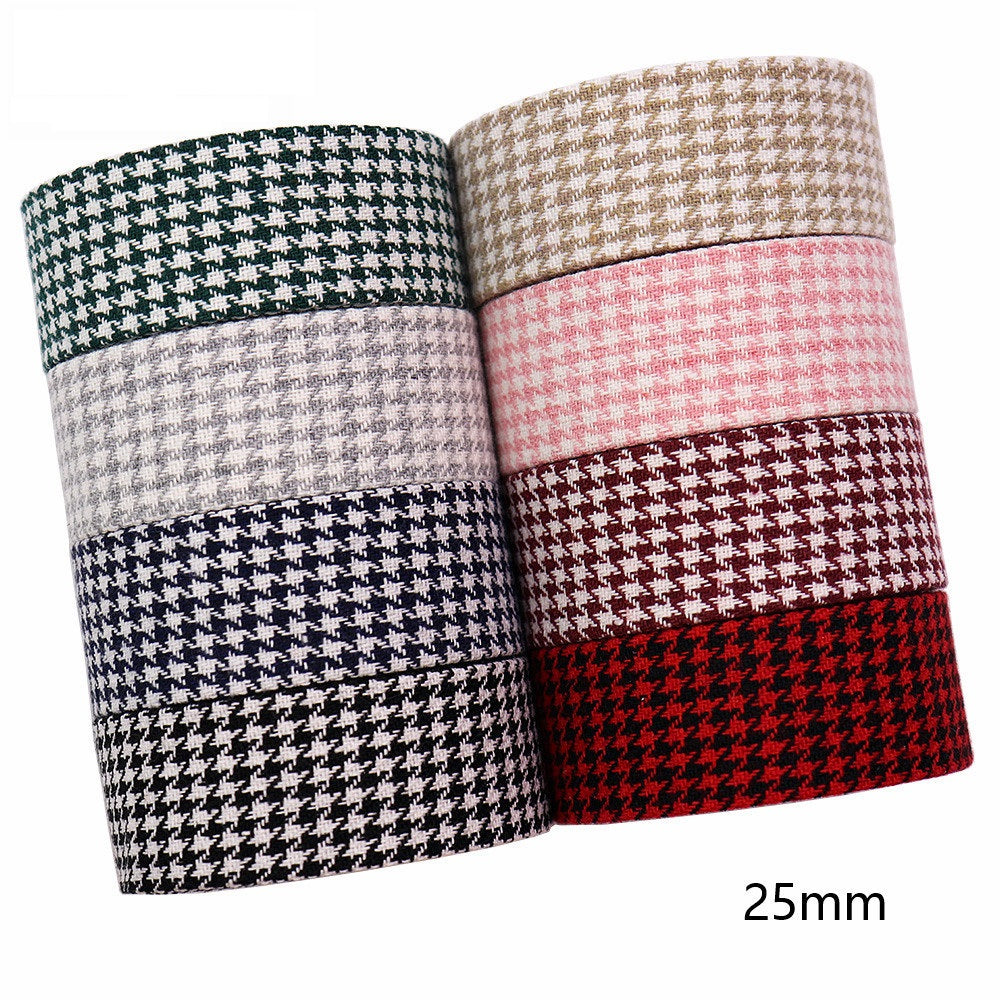 10/25/38MM Cotton Houndstooth Bias Tape Bow Ribbons 8 Color 40M Pack 25MM