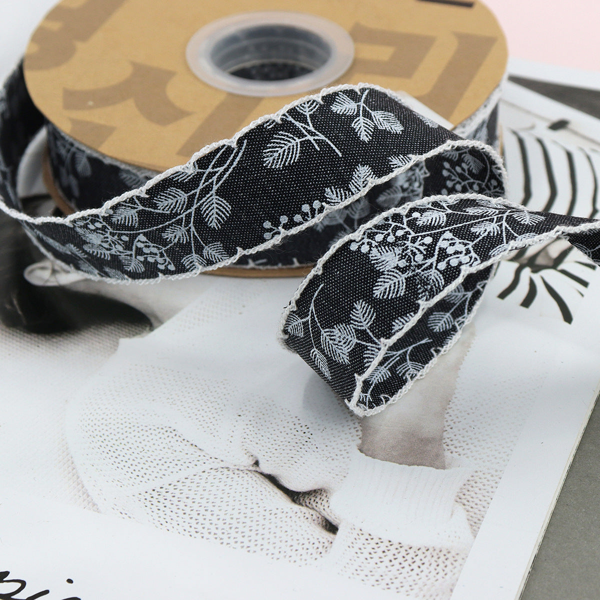 1/1.5 Inch Lace Edged Denim Ribbon 5 Yards Black 1