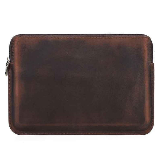 Leather Slim Laptop Sleeve Case 13.3 inch with 2 Zip Pocket Coffee