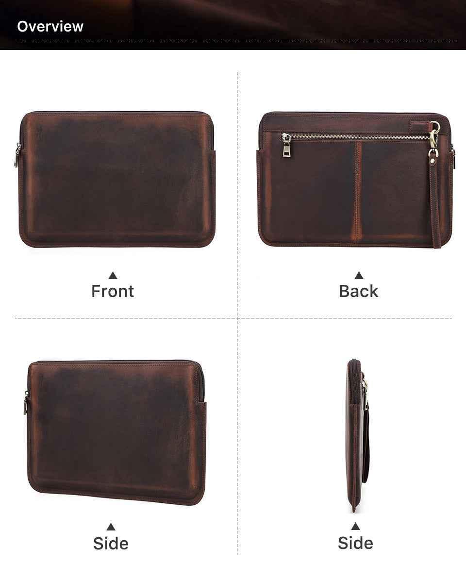 Housse fine en cuir pour ordinateur portable 13,3 pouces avec 2 poches zippées