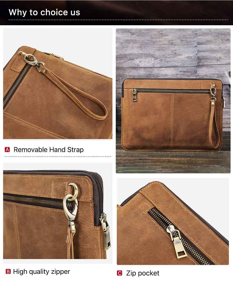 Housse fine en cuir pour ordinateur portable 13,3 pouces avec 2 poches zippées