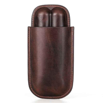 Leather Cigar Case Travel Humidor for 2 Cigars