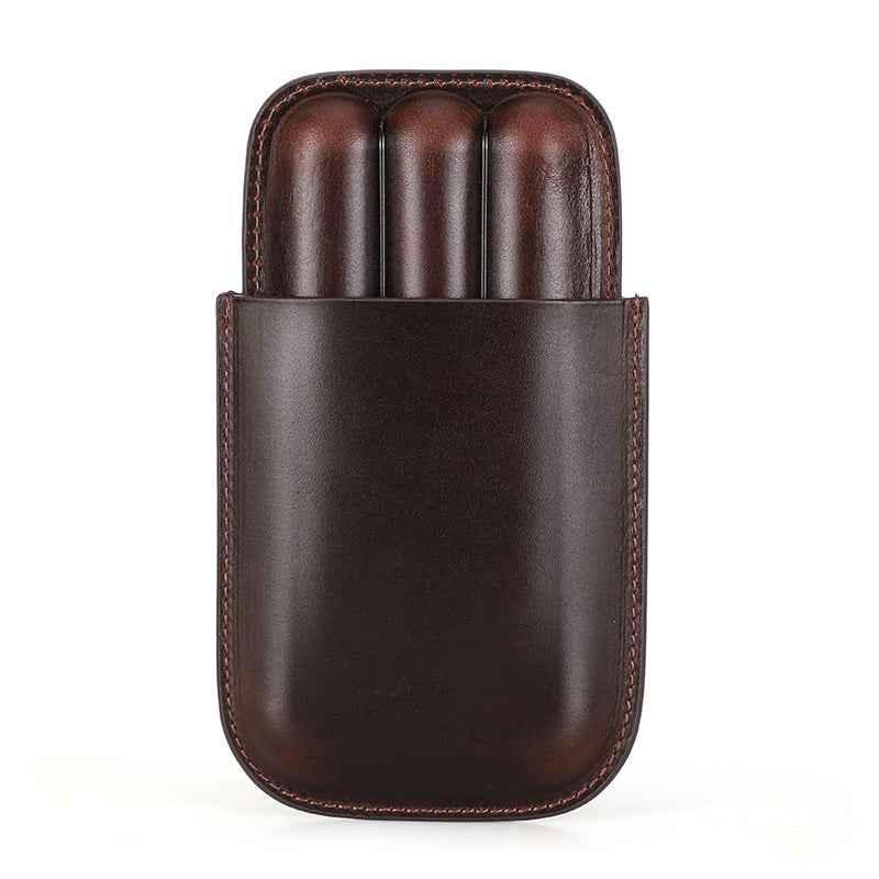 Sigaretui i skinn Travel Humidor for 3 sigarer