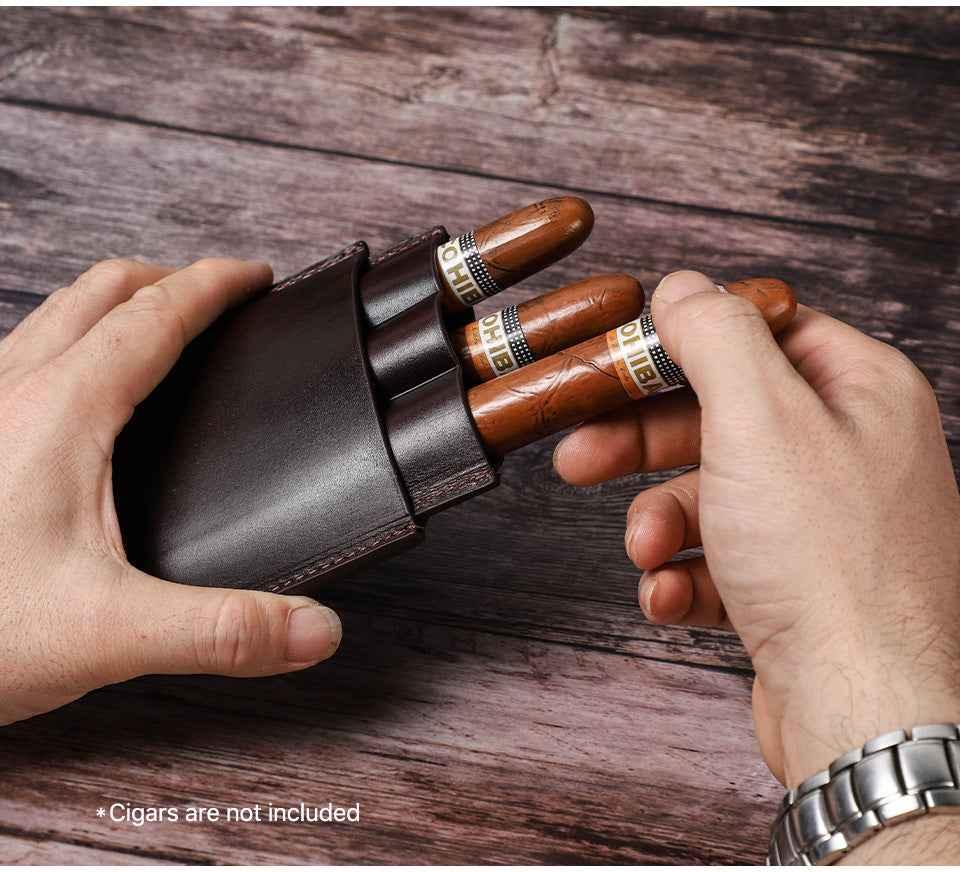 Sigaretui i skinn Travel Humidor for 3 sigarer