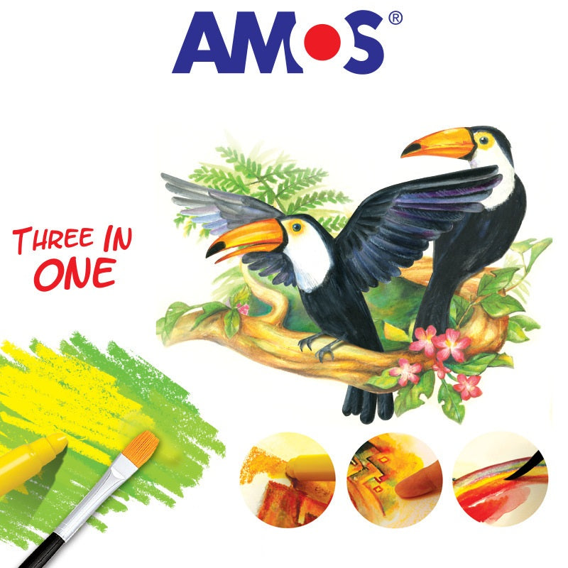 AMOS silkefargestift Colorix 3-i-1 fargestift, pastell, akvarellpenn 12 farger