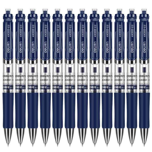 DELI S01 Retractable Quick Dry Gel Pens Fine Point 0.5mm Bulk 12 Count Dark Blue