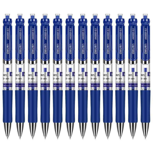 DELI S01 Retractable Quick Dry Gel Pens Fine Point 0.5mm Bulk 12 Count Blue