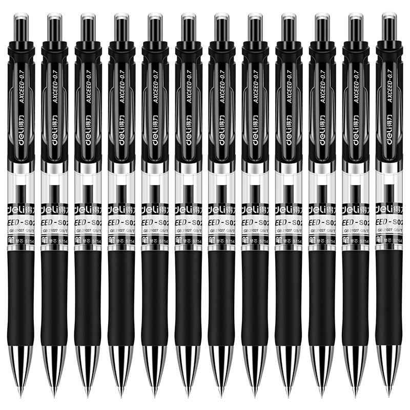 Długopis żelowy DELI S02, średni punkt, 0,7 mm, czarny tusz, 12 szt.