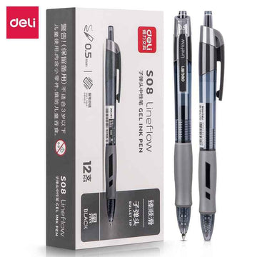 DELI S08 Gel-blekkpenner, Ekstra Fine Point 0,5 mm, Pakke med 12, Svart Rød Blå