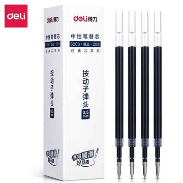 DELI S206 Indragbar Gel Ink Pen Refills, 0,5 mm, 20 Count, Svart Röd Blå
