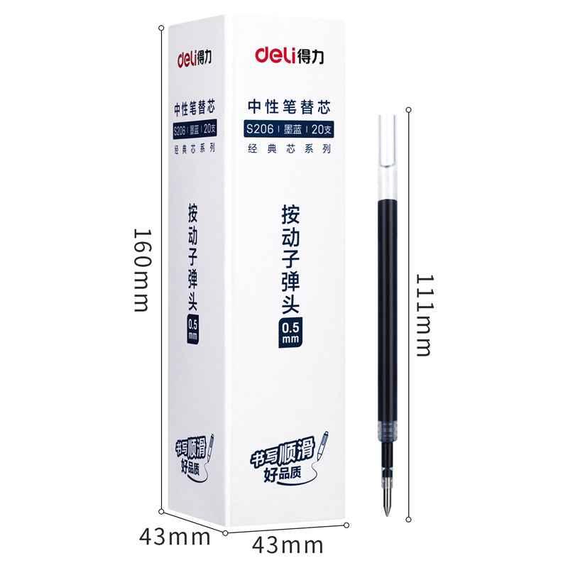 DELI S206 Indragbar Gel Ink Pen Refills, 0,5 mm, 20 Count, Svart Röd Blå