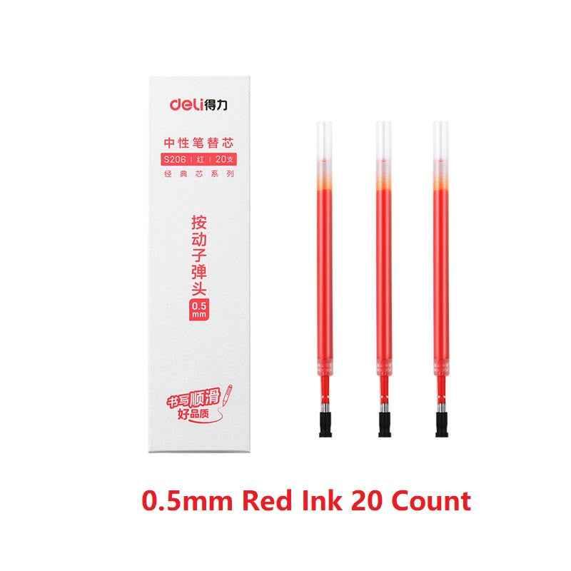 DELI S206 Indragbar Gel Ink Pen Refills, 0,5 mm, 20 Count, Svart Röd Blå