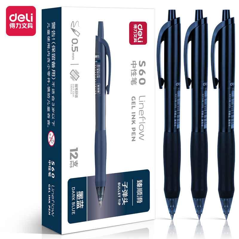 DELI S60 Intrekbare Lineflow-gelpen 0,5 mm fijne punt, 12 count