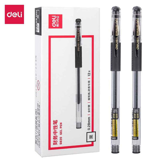 DELI S820 schwarzer Gelstift, ultrafeine Spitze, 0,28 mm, 12 Stück