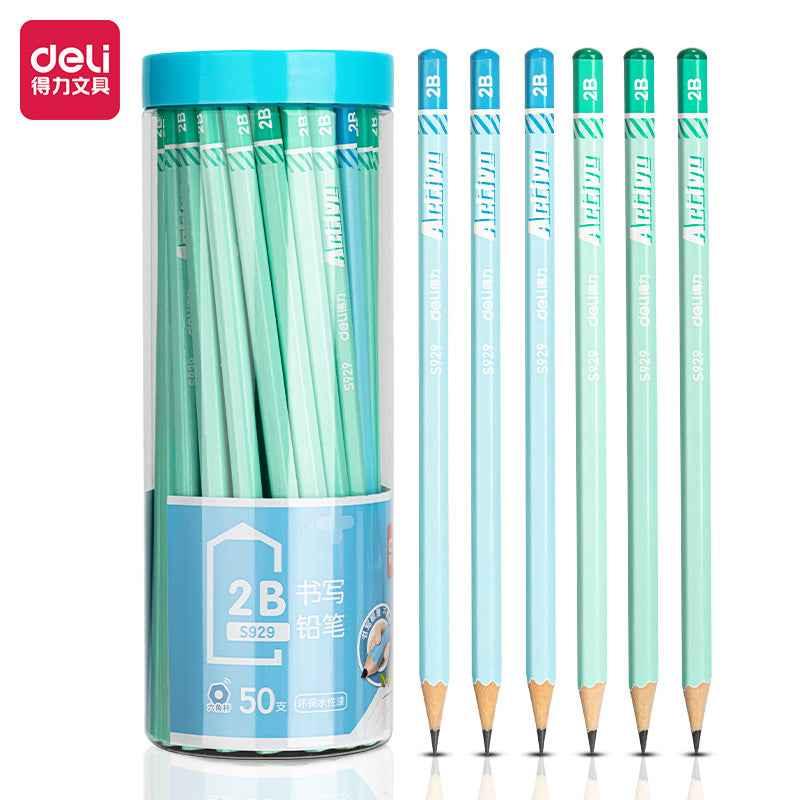 DELI 2B Pencil 50 Pack Crayons de dessin en bois bleu rose pour le bureau de l'école