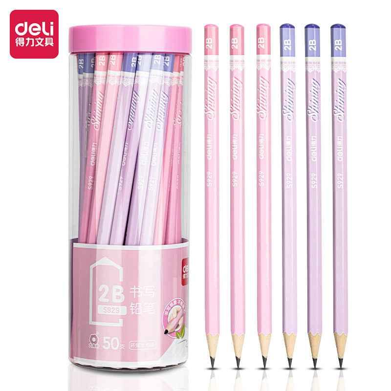 DELI 2B Pencil 50 Pack Crayons de dessin en bois bleu rose pour le bureau de l'école