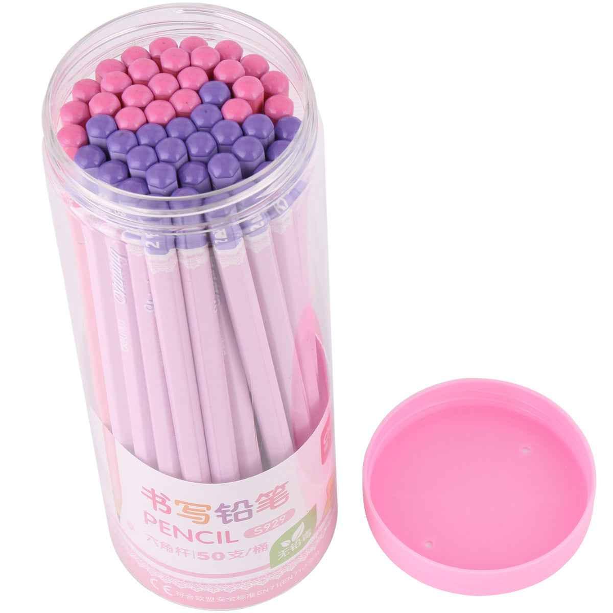 DELI 2B Pencil 50 Pack Crayons de dessin en bois bleu rose pour le bureau de l'école
