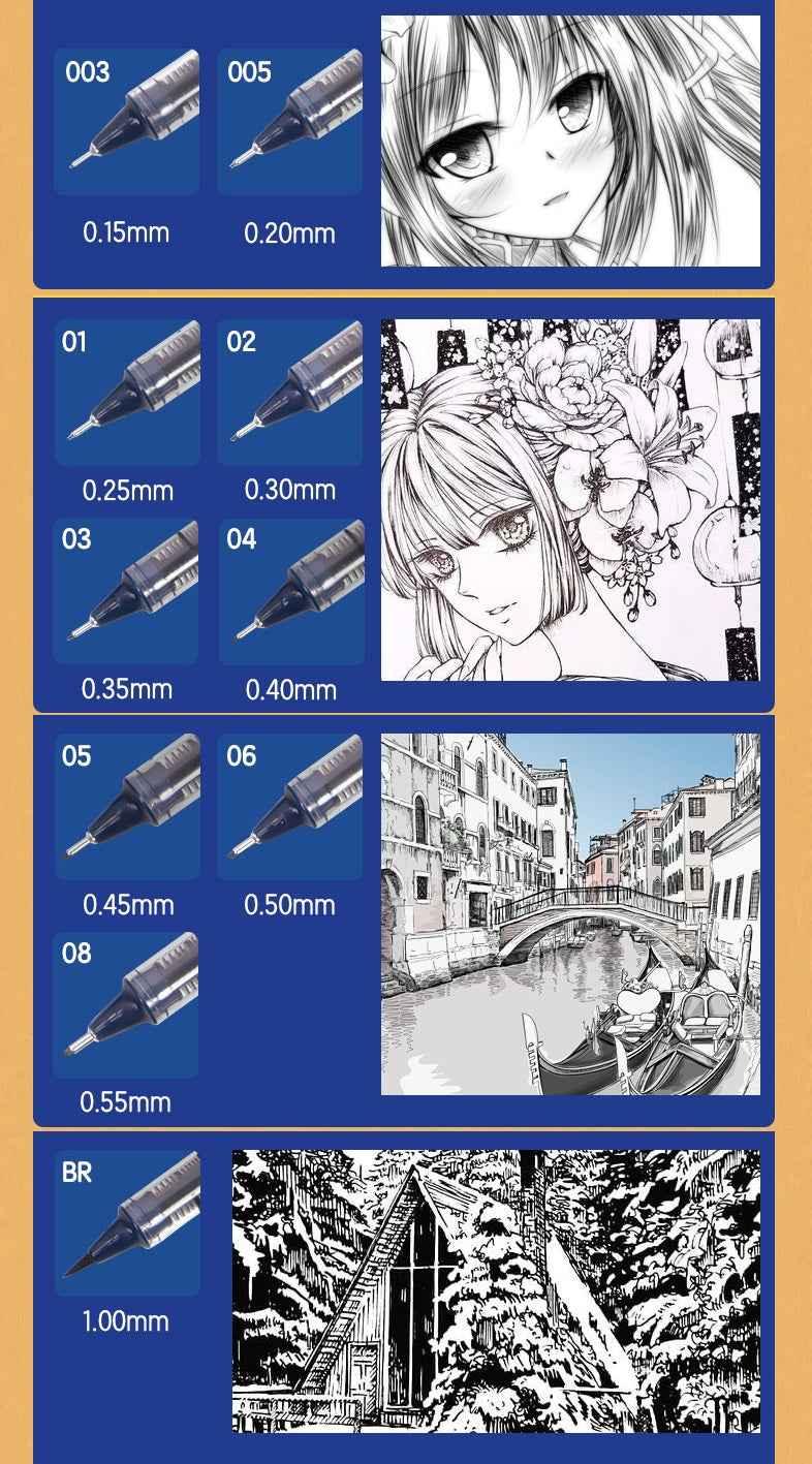DELI Black Liquid Ink Fineliner Hook Pen for Writing Drawing Journaling 3 Pack