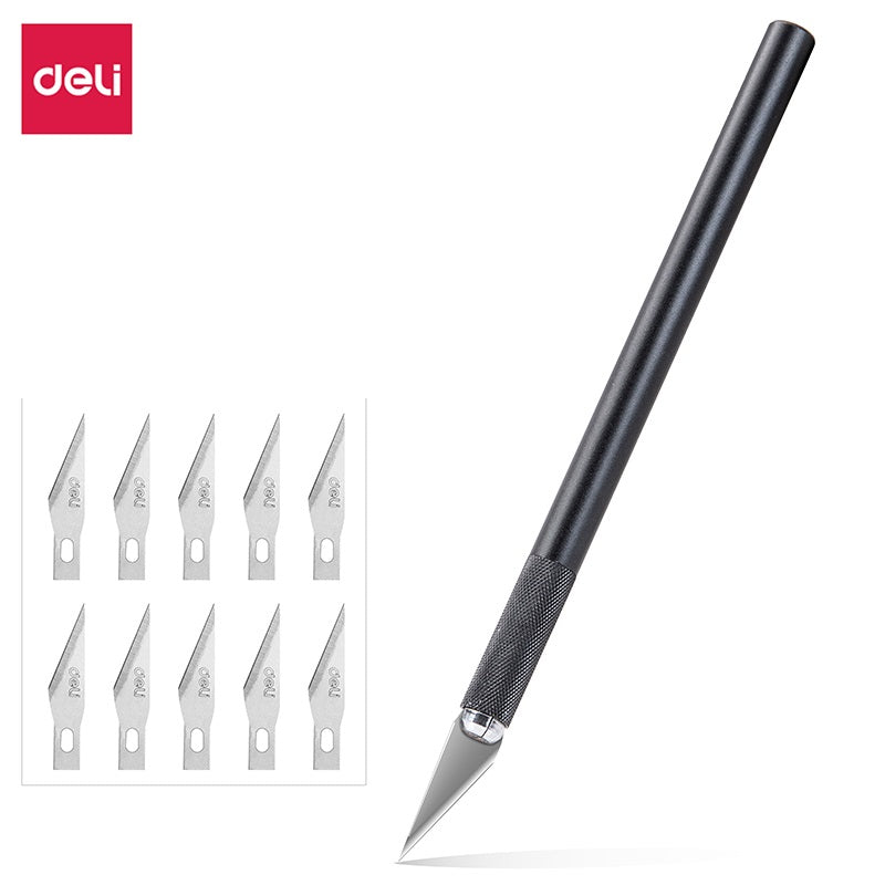 DELI GRAVER Graphic Art Knife Set (1 Knife 10 Blades) Grey