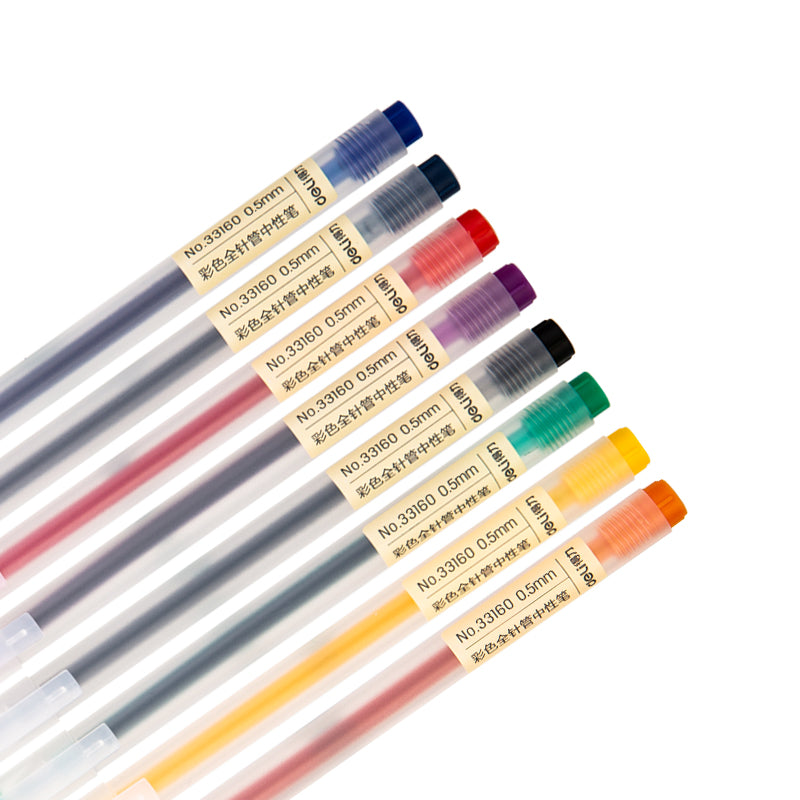 DELI 8-Farben-Gel-Tintenstift mit 8 Ersatzminen, 0,5-mm-Nadelspitze