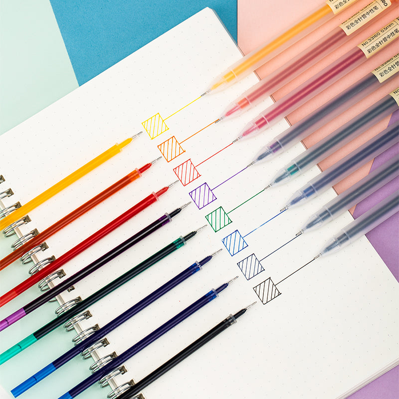 DELI 8-Farben-Gel-Tintenstift mit 8 Ersatzminen, 0,5-mm-Nadelspitze