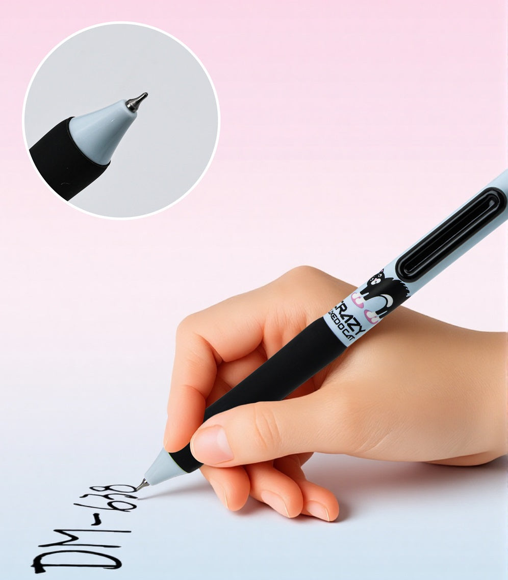 DOMI Crazy Tuxedo Cat Retractable Gel Pens 0.5mm Black Ink 12 Pack