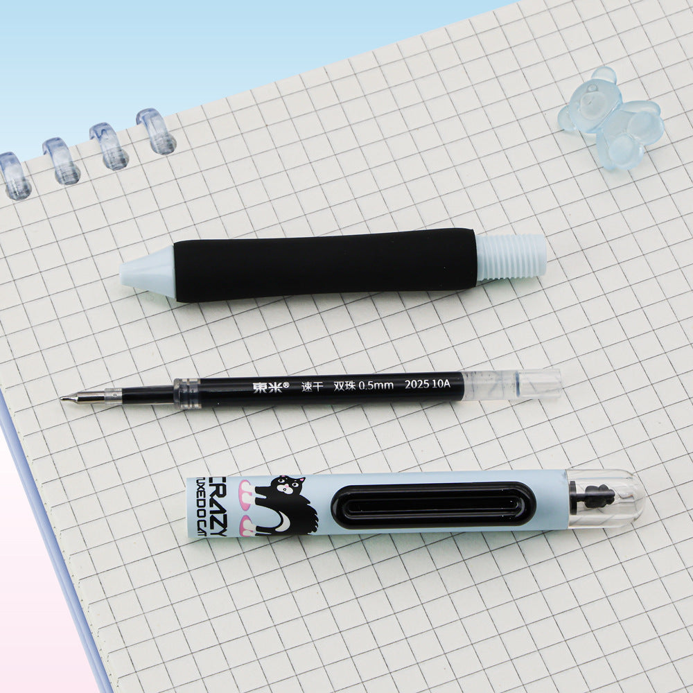 DOMI Crazy Tuxedo Cat Retractable Gel Pens 0.5mm Black Ink 12 Pack
