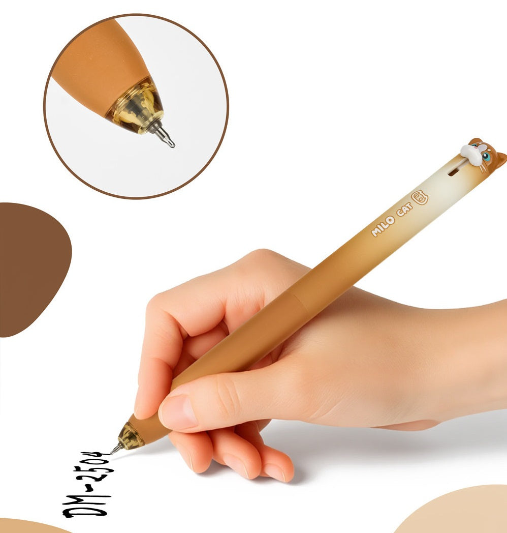DOMI MILO Cat Retractable Gel Pens | 0.5mm Black Ink,12 Pack