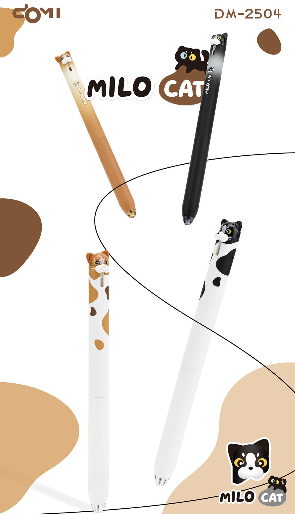 DOMI MILO Cat Retractable Gel Pens | 0.5mm Black Ink,12 Pack