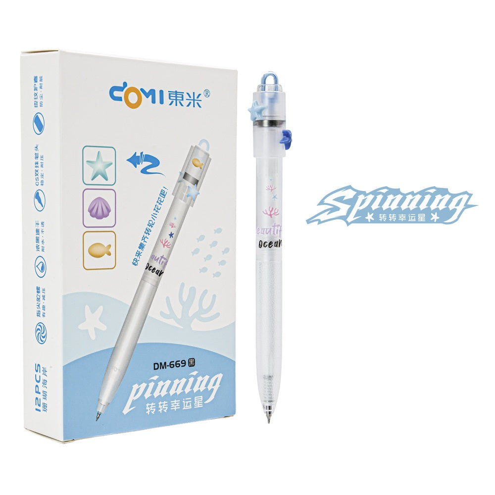 DOMI Ocean Spinning Gel Pen Stress-Relief Fidget,0.5mm Black Ink 12 Pack C