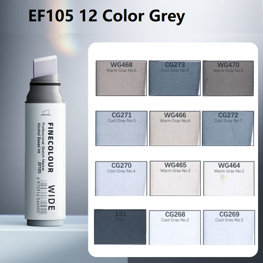FINECOLOUR EF105 Wide-Tip Alcohol Sketch Marker Set 12 Color Grey Tone