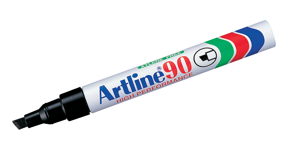 Artline 90,Permanent Marker,Chisel Nib, 2-5mm,10 Color Pack