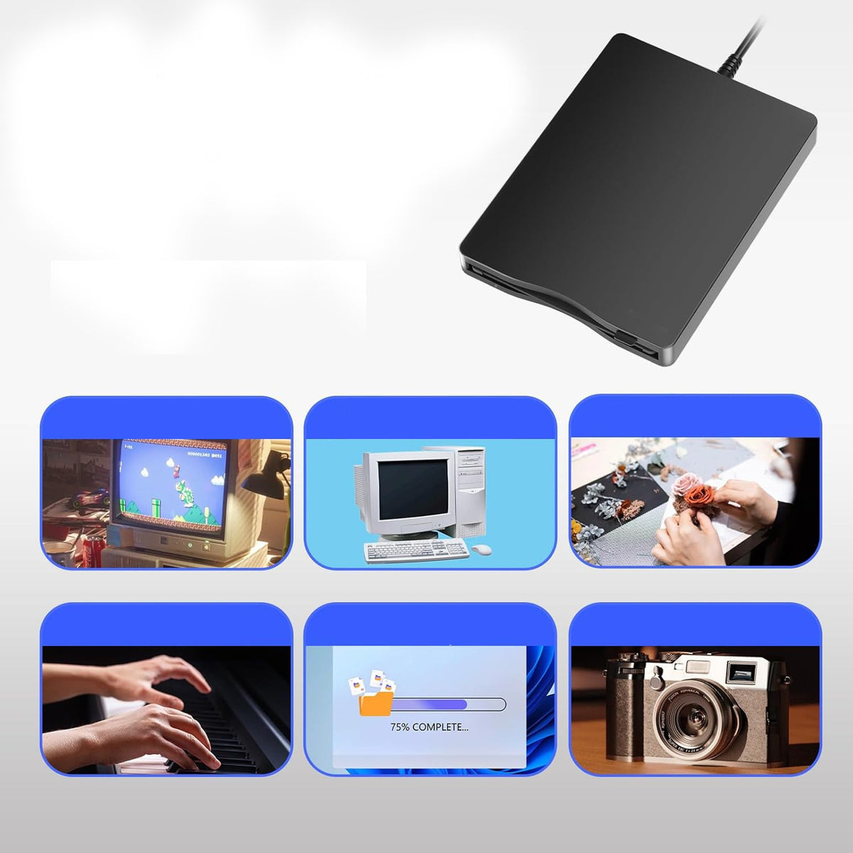 External 3.5" Floppy Disk Drive USB 2.0 & Type-C for Laptop & Desktop Plug & Play