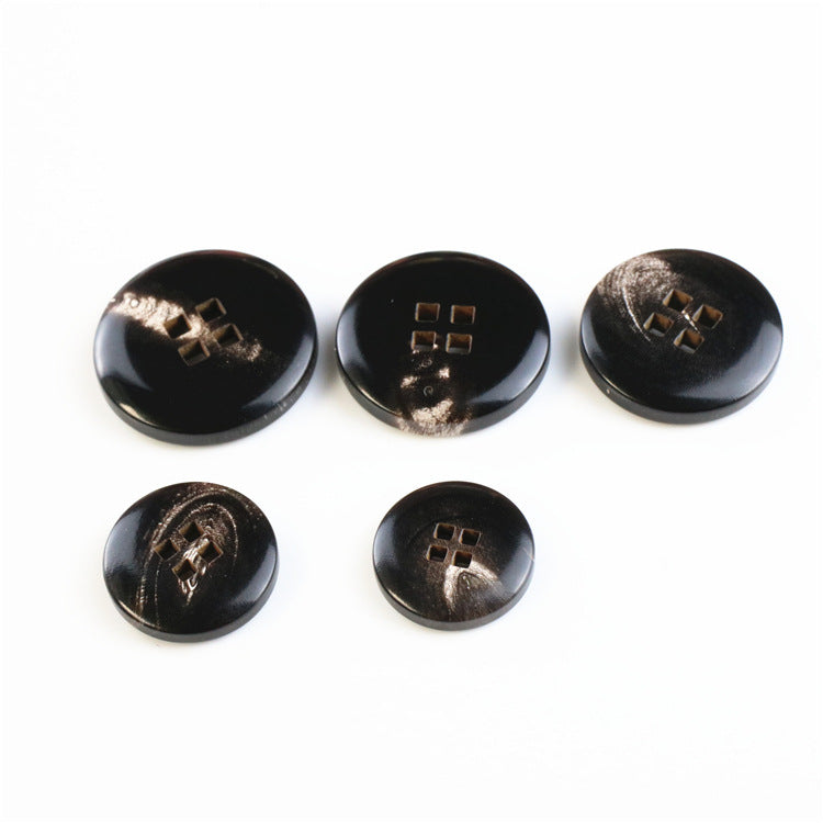 12.5-28mm Round Black Buffalo Horn Buttons with Four Square Holes 20pcs