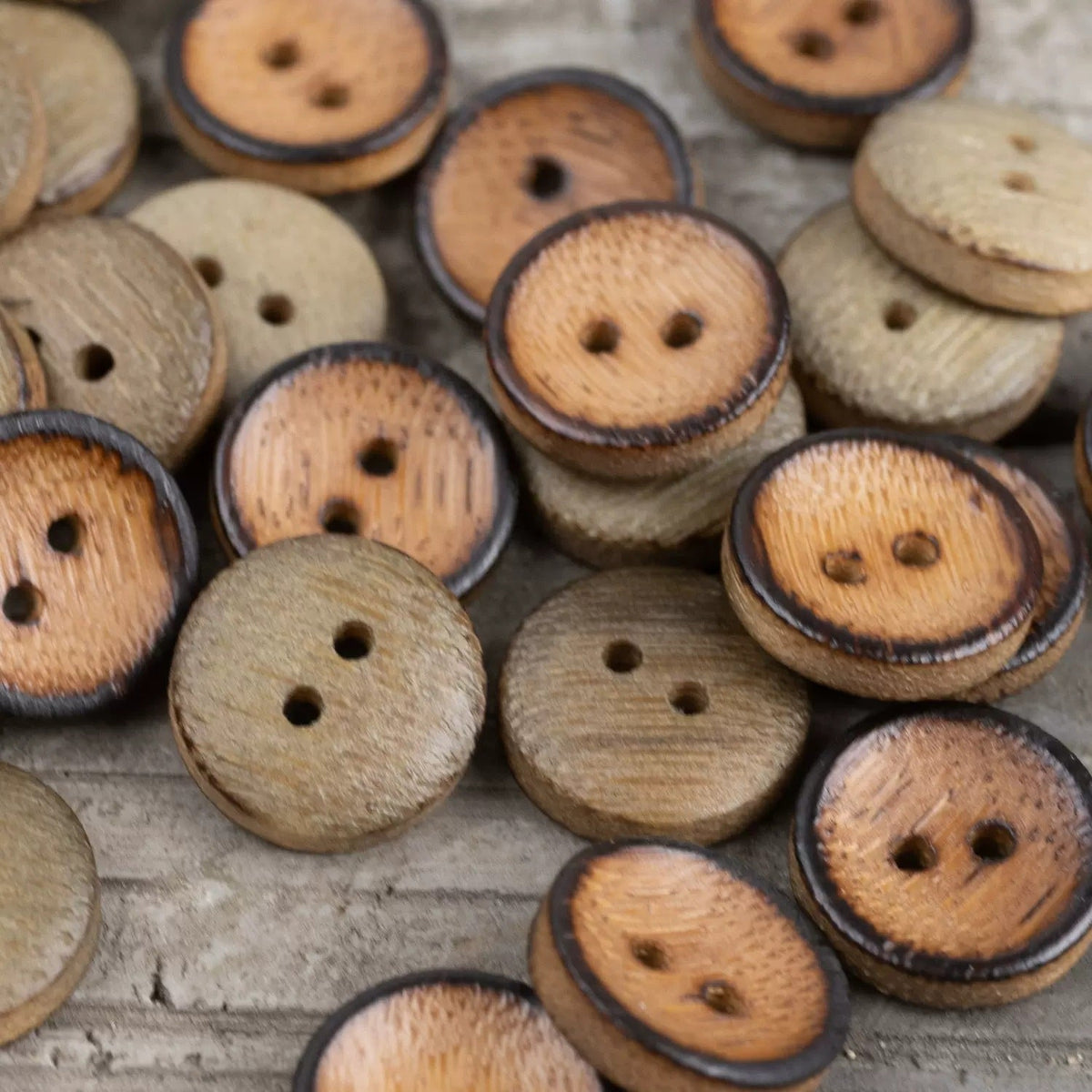 13mm Round 2 Hole Japanese Style Burned Edge Bamboo Buttons for Linen Shirts 40pcs Burnt