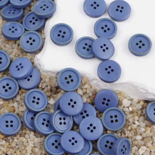 11.5mm Round 4 Hole Black and Brown Cow Bone Buttons for Shirts 12PCS Blue