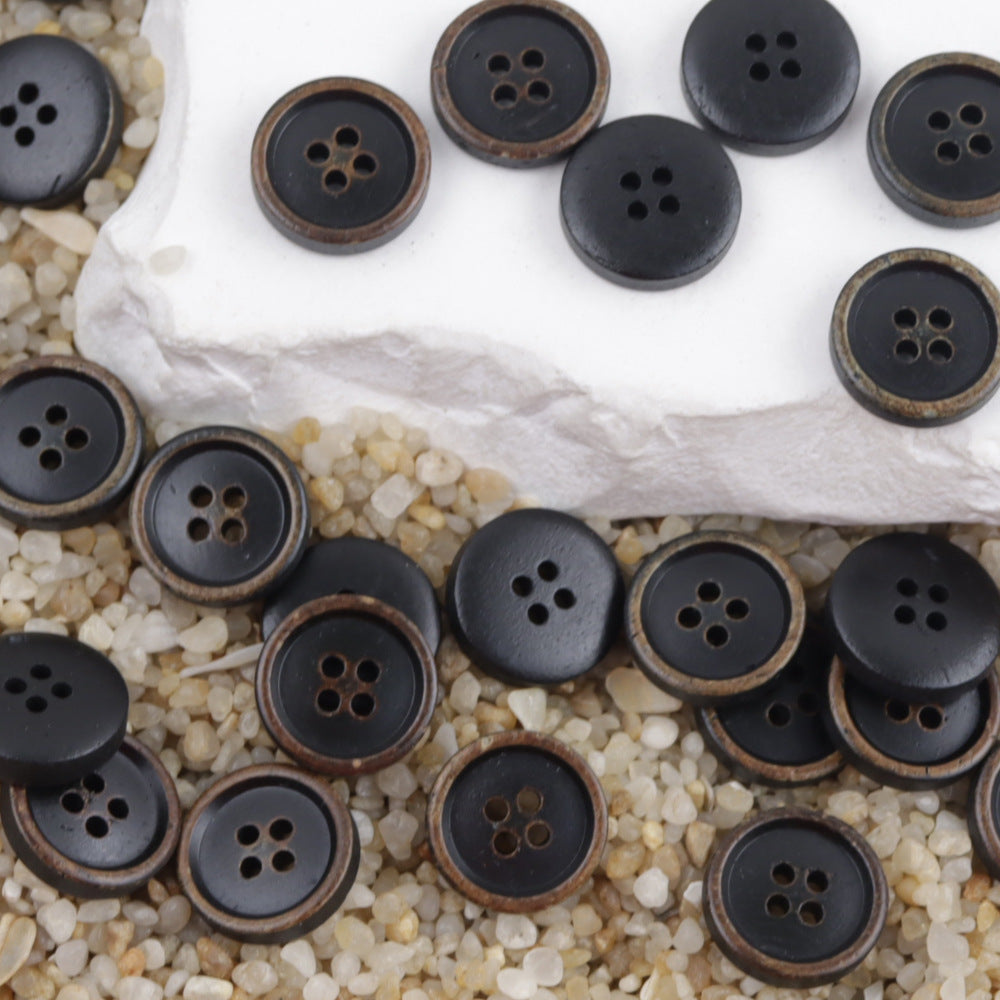 11.5mm Round 4 Hole Black and Brown Cow Bone Buttons for Shirts 12PCS Black